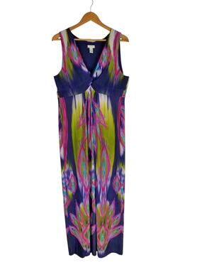 Chico's Sleeveless Stretch Knit Maxi Dress Blue Purple Green Pink Size XL